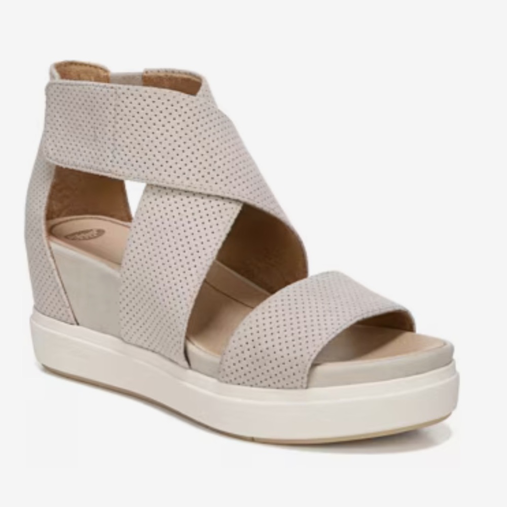 Dr. Scholl's Scheena Wedge Sandal Womens 9.5 Beige Faux Suede